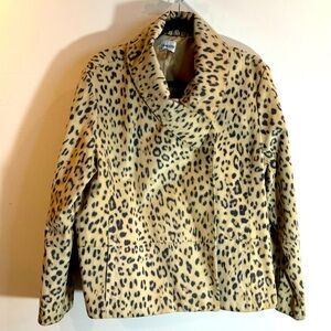 CHICO’S Sz 18 (estimated) Animal Print Turned Collar Leather Lined Jacket Coat